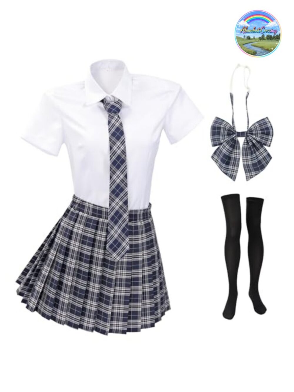 PROCOS Womens Schoolgirl Uniform Costume Plaid Pleated Skirt 5 Piece Set Cosplay